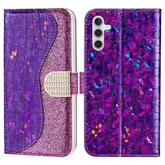 Voor Samsung Galaxy A14 5G Glitter Splicing Telefoon Cover PU Leer Schokbestendig Opvouwbare Stand Krokodil Textuur Portemonnee Case