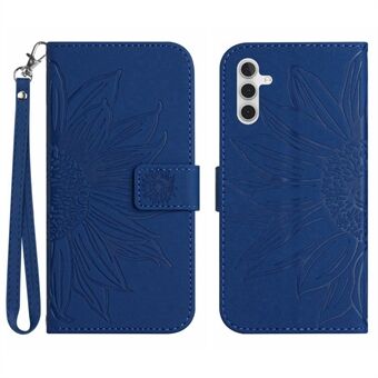 Voor Samsung Galaxy A14 5G HT04 Bedrukt Zonnebloem Skin-Touch Telefoonhoesje PU Lederen Stand Wallet Cover met Draagriem