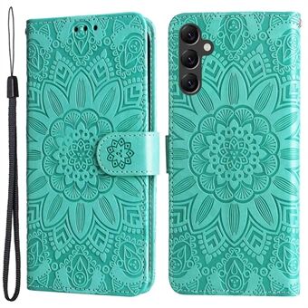 Voor Samsung Galaxy A14 5G Zonnebloem Bedrukt PU Lederen Portemonnee Hoesje Opvouwbare Stand Volledige Lichaamsbescherming Cover met Handriem