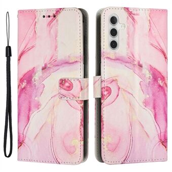 Voor Samsung Galaxy A14 5G PU lederen mobiele telefoon Stand portemonnee hoesje magnetische sluiting marmer patroon afdrukken valbestendige hoes met riem