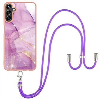 Voor Samsung Galaxy A14 5G YB IMD Series-9 Marmeren Patroon IMD IML Proces Beschermhoes Zachte TPU Galvaniseren Frame Telefoonhoes met Lanyard