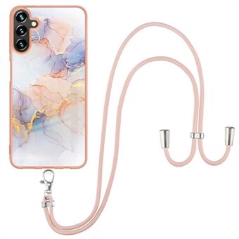 Voor Samsung Galaxy A14 5G YB IMD Series-4 IMD IML Galvaniserend frame Telefoonhoesje Marmeren bloemenpatroon Zachte TPU beschermhoes met draagkoord