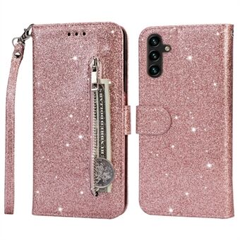 Voor Samsung Galaxy A14 5G Ritsvak Glitterpailletten Telefoonhoesje PU lederen Stand Scratch smartphonehoesje