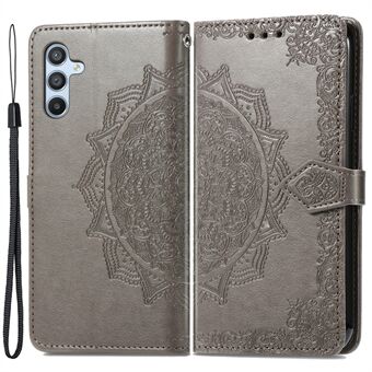 Voor Samsung Galaxy A14 5G / A14 4G Reliëf Mandala Patroon Telefoonhoesje Stand Volledig verpakt PU lederen portemonnee Folio Cover met riem