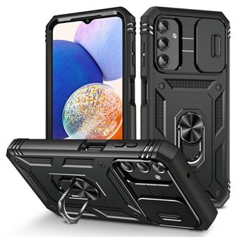 Schokbestendige hoes voor Samsung Galaxy A14 5G / A14 4G met een standaard, gemaakt van PC en TPU, inclusief kaartsleuf en lensbeschermer.