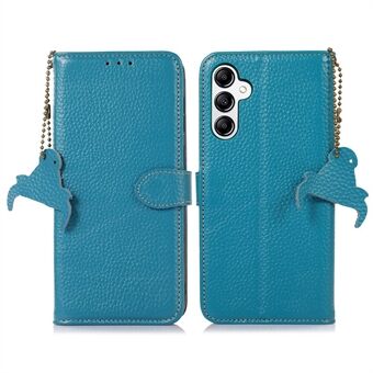 Voor Samsung Galaxy A14 4G / 5G Telefoon Shell Echt Koe Lederen Litchi Textuur RFID Blocking Stand Wallet Case