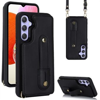 Voor Samsung Galaxy A14 4G / 5G Polsband Kickstand Kaarthouder Case PU Leer + TPU Schokbestendig Antislip Telefoon Cover