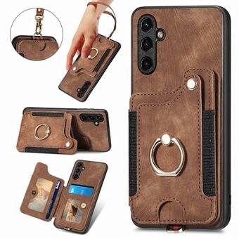 Telefoon Cover voor Samsung Galaxy A14 5G RFID Blokkerende Kaarthouder Anti- Scratch PU Leer + PC + TPU Kickstand Case