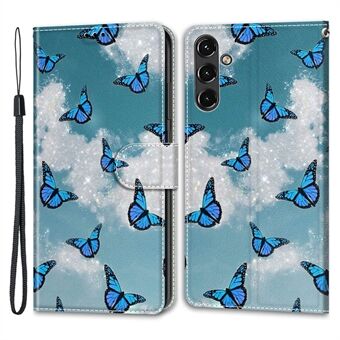 Voor Samsung Galaxy A14 4G / 5G PU lederen hoes Patroon bedrukte kaartsleuven Stand Flip telefoonhoes met riem