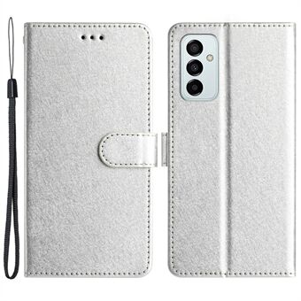 Telefoonhoesje voor Samsung Galaxy A14 4G / 5G, Stand zijdetextuur PU lederen portemonnee met handriem