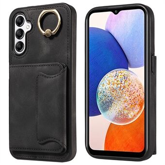 001 Voor Samsung Galaxy A14 5G / A14 4G Ring Kickstand Kaarthouder Cover Skin-touch PU Leer + TPU Telefoon Case