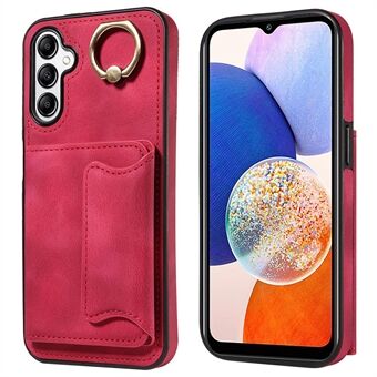 001 Voor Samsung Galaxy A14 5G / A14 4G Ring Kickstand Kaarthouder Cover Skin-touch PU Leer + TPU Telefoon Case