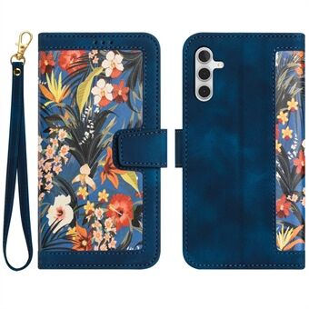 Voor Samsung Galaxy A14 4G / 5G telefoonhoesje met bloemenpatroon bedrukt PU lederen Stand cover met kaarthouder