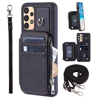 009 RFID-blokkerende ritsportefeuillehoesje voor Samsung Galaxy A14 5G / A14 4G, met PU-leren gecoate TPU-standaard telefoonhoes en bandjes.
