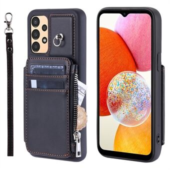 009 Telefoonhoesje voor Samsung Galaxy A14 5G / A14 4G, RFID-blokkerende PU+TPU antisliphoes met standaard, ritssluiting portemonnee hoesje met bandje.