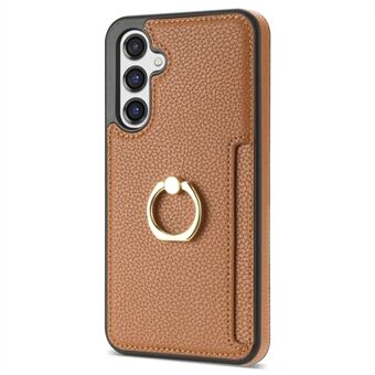 Voor de Samsung Galaxy A14 5G / A14 4G Ring Kickstand Card Holder Cover PU Lederen gecoate TPU Telefoonhoes.