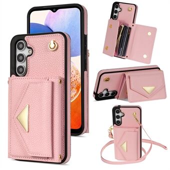 Voor Samsung Galaxy A14 5G / A14 4G hoesje met kaarthouder, standaard en PU lederen+TPU cover met schouderband.