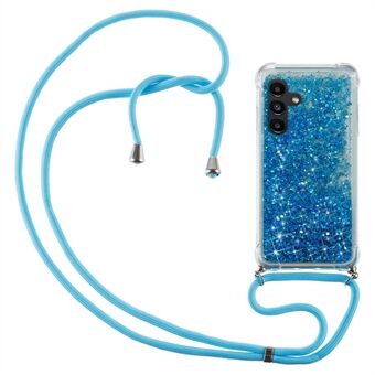 Voor Samsung Galaxy A14 5G Hoesje Transparant met Quicksand Glitter Vloeistof TPU Telefoonbeschermer met Lanyard