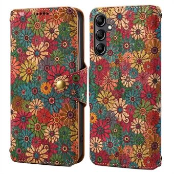 Voor Samsung Galaxy A14 4G / 5G Hoesje met bloemenprint, horizontale standaard, PU lederen telefoonhoesje.