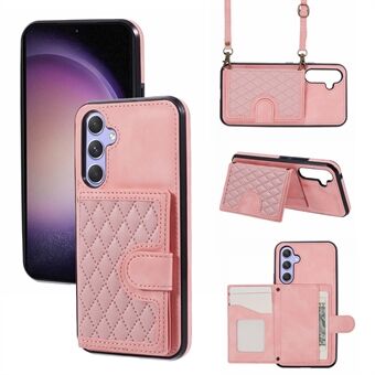 Voor Samsung Galaxy A14 5G / 4G Hoesje met Rhombus Grid Ontwerp, Kaarthouder, Schokbestendige Cover en Lange Band