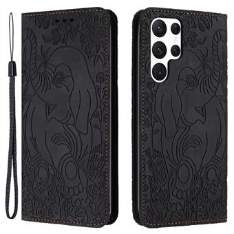 Voor Samsung Galaxy S23 Ultra Hoesje met Olifant Patroon, Portemonnee Stijl PU Lederen Boekvormige Telefoonhoes