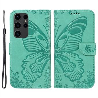 Voor Samsung Galaxy S23 Ultra Hoesje met vlinderpatroon, lederen portemonnee met standaard voor telefoon.