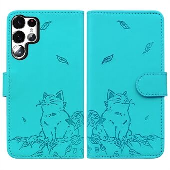 Voor Samsung Galaxy S23 Ultra Hoesje Portemonnee Kattenpatroon Ingeprent Leren Telefoonhoesje