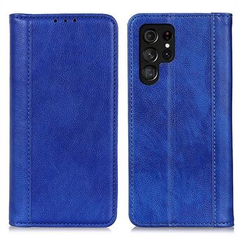 Voor Samsung Galaxy S23 Ultra Drop-proof Litchi Texture Phone Case Split Leather Auto Closing Magnetic Flip Wallet Cover met Stand