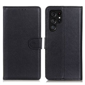 Schokbestendig telefoonhoesje voor Samsung Galaxy S23 Ultra, Litchi Texture Wallet Stand Scratch PU lederen telefoonhoesje