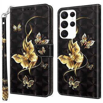 Voor Samsung Galaxy S23 Ultra PU-lederen portemonnee-hoesje 3D-patroondruk Schokbestendige Stand met polsband