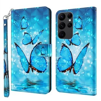 Voor Samsung Galaxy S23 Ultra PU lederen volledige bescherming Stand Case 3D patroon bedrukte telefoon portemonnee cover met riem