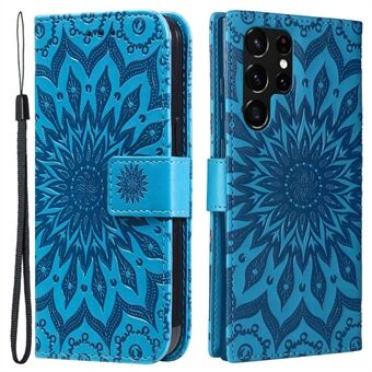 KT Imprinting Flower Series-1 voor Samsung Galaxy S23 Ultra zonnebloem bedrukt PU lederen telefoonhoes Stand beschermende mobiele telefoon portemonnee hoes met riem