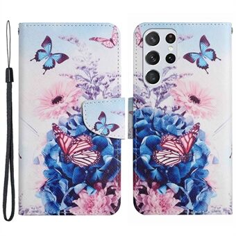 Voor Samsung Galaxy S23 Ultra Cross Textuur PU Leather Stand Case Patroon Afdrukken Volledige Bescherming Telefoon Portemonnee Cover