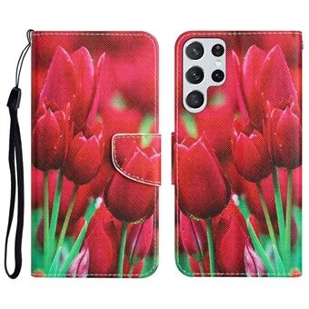 Voor Samsung Galaxy S23 Ultra Cross Textuur Anti- Scratch PU Leather Case Patroon Afdrukken Stand Portemonnee Telefoon Cover