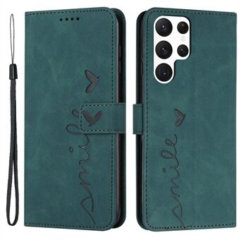 Volledige bescherming mobiele telefoonhoes voor Samsung Galaxy S23 Ultra, Skin-touch PU lederen hartvorm opdruk telefoonhoes flip- Stand portemonnee