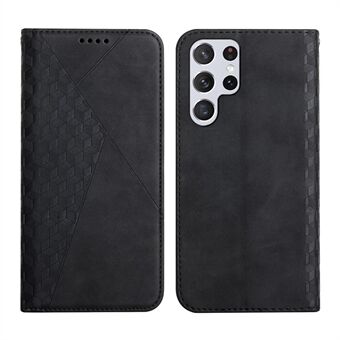 Voor Samsung Galaxy S23 Ultra Skin-touch PU Lederen Portemonnee Telefoon Case Bedrukt Rhombus Patroon Stand Magnetische Auto-geabsorbeerd Flip Cover