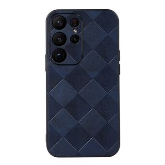 Voor Samsung Galaxy S23 Ultra Grid Texture PU-leer gecoat Soft TPU + harde pc hybride telefoonhoes schokbestendige hoes