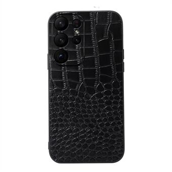 Voor Samsung Galaxy S23 Ultra Krokodil Textuur Anti-Shock Telefoon Case Echt Rundleer Gecoat PC + TPU Cover