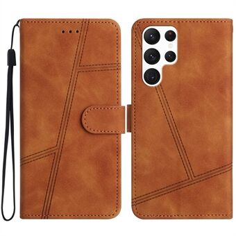 Voor Samsung Galaxy S23 Ultra Skin-touch Lines bedrukte telefoonhoes Vintage schokbestendige PU-lederen portemonnee-hoes met Stand