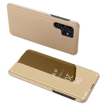 Voor Samsung Galaxy S23 Ultra Stand Functie Spiegel Galvaniseren View Window PU Leather Case Telefoon Cover Protector