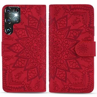 Voor Samsung Galaxy S23 Ultra Imprint Flower Phone Cover Wallet Design Stand Shell Calf Texture Leather Case