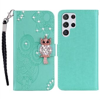 Voor Samsung Galaxy S23 Ultra valbestendig strass decor telefoonhoes, opdruk uil bloemenpatroon Stand portemonnee lederen tas