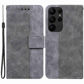 Voor Samsung Galaxy S23 Ultra PU Leer Magnetische Sluiting Geometrie Patroon Bedrukte Case Handtas Stand Portemonnee Schokbestendig Flip Telefoon Cover met Riem