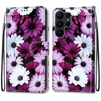 Portemonnee telefoonhoesje voor Samsung Galaxy S23 Ultra beschermende Stand hoes patroon afdrukken PU lederen folio flip cover met riem