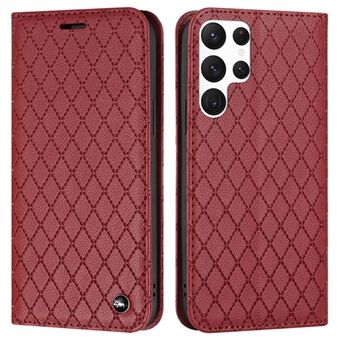 Voor Samsung Galaxy S23 Ultra Rhombus Embossing Litchi Textuur PU Leer RFID Blocking Case Stand Portemonnee Magnetische Sluiting Telefoon Cover