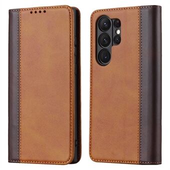 Voor Samsung Galaxy S23 Ultra Verborgen Magnetische Absorptie PU Leather Wallet Case Kalf Textuur Bi-color Splicing Stand Folio telefoon Cover