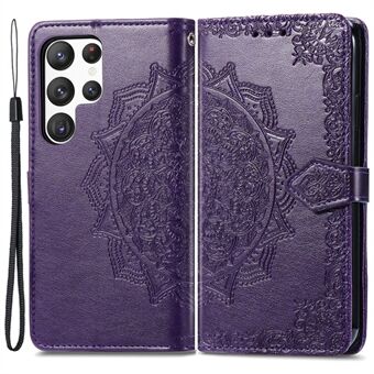 Voor Samsung Galaxy S23 Ultra Geëmbossed Mandala Patroon Telefoonhoesje met Standaard Schokbestendig PU Lederen Portemonnee Folio Cover met Riem