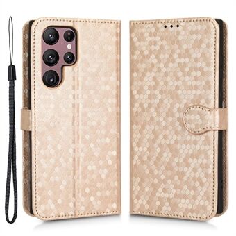 Opgedrukt Dot Pattern Phone Shell voor Samsung Galaxy S23 Ultra, Wallet Stand PU lederen schokbestendige hoes met riem