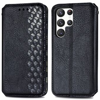 Voor Samsung Galaxy S23 Ultra Boekstijl PU Leren Hoesje met Rhombus Opdruk, Magneet Auto-geabsorbeerd Stand Wallet Folio Flip Telefoonhoes.