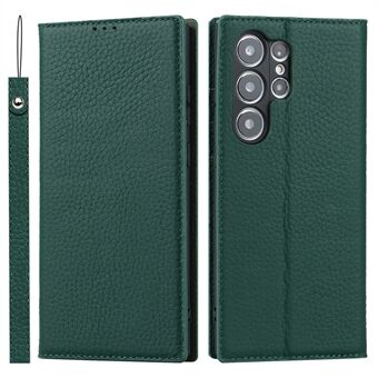 Voor Samsung Galaxy S23 Ultra Anti-stof Litchi Textuur Lederen Case Flip Wallet Stand Telefoon Beschermhoes met Handriem